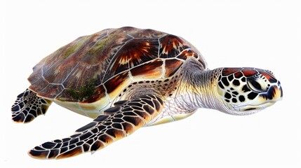 Obraz premium Sea turtle swimming in transparent water. Great for environmental projects, articles about nature and animal protection, as well as for tourist websites.