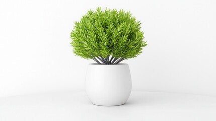 A vibrant green plant in a minimalist white pot, adding a touch of nature to modern decor.