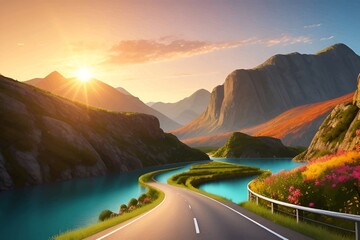 Beautiful and Peaceful Nature Scenery Illustration Landscape Countryside Tranquil Vibrant and Colorful
