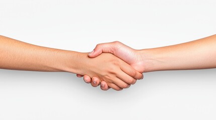 Two hands engaged in a handshake against a plain background, symbolizing agreement, partnership, or a welcoming gesture.