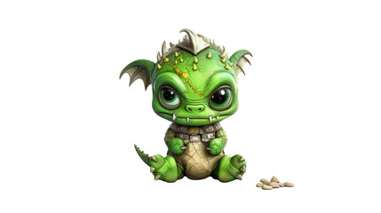 Fototapeta premium Cute green dragon sitting isolated PNG with Transparent Background