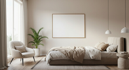 A high-quality image of a modern bedroom interior, ideal for real estate listings and home decor websites
