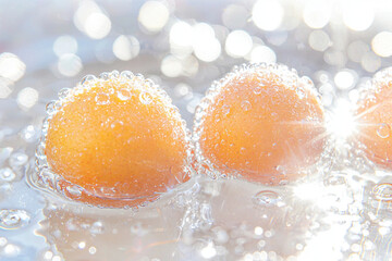 Light dances through water and fruit bubbles