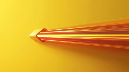 Golden arrow emitting bright orange light streaks on yellow background. © afifa