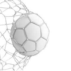 Obraz premium A close-up of a white soccer ball nestled in a net, symbolizing a goal.