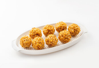 Ladagi Ladu, a traditional Indian sweet made from jaggery and boondi.