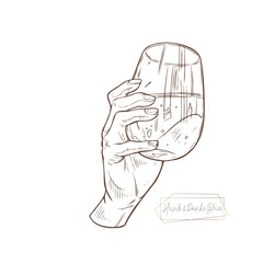 Hand holding a glass of water or juice – hand-hrawn illustration