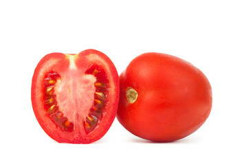 isolated tomato. One and a half fresh tomatoes isolated on white background