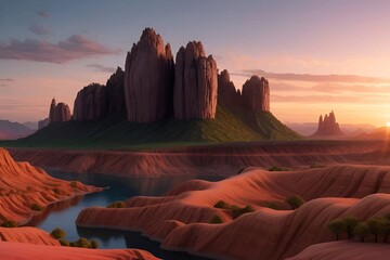 Beautiful and Peaceful Nature Scenery Illustration Landscape Countryside Tranquil Vibrant and Colorful