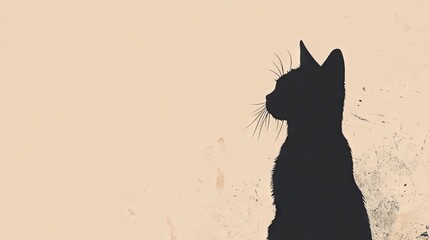 Elegant Black Cat Silhouette on Beige Background