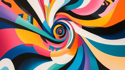 Obraz premium Vibrant abstract artwork featuring swirling, colorful stripes creating a hypnotic vortex effect. Perfect for designs needing bold, energetic visuals.