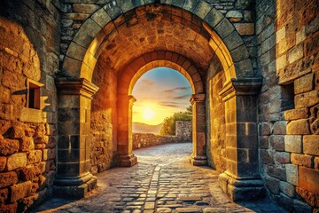 Obraz premium Ancient Stone Archway - Dramatic Light and Shadow