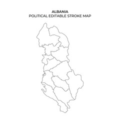Editable political map of Albania with clear stroke outlines