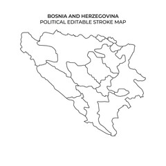 Political editable map of Bosnia and Herzegovina outline