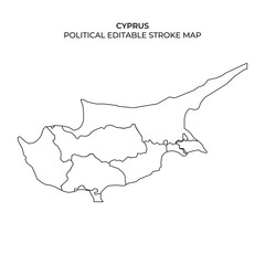 Editable political map of Cyprus showing regions and boundaries