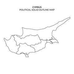 Outline map of Cyprus showing political boundaries and regions