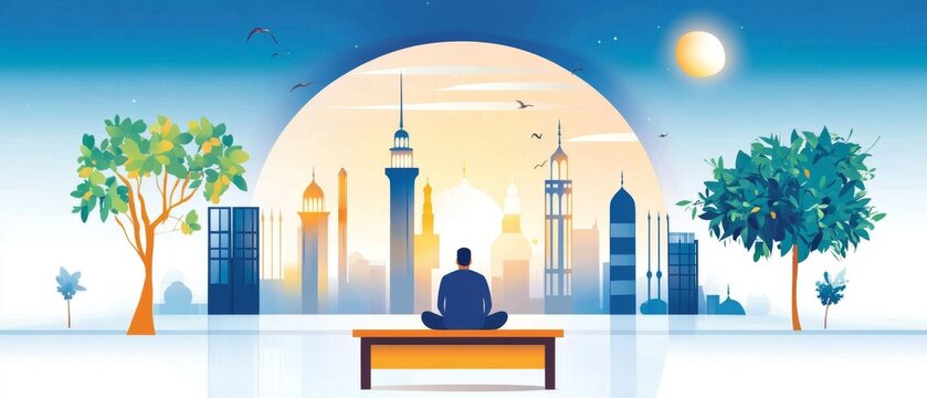 A serene moment of devotion and tradition during Ramadan, with individuals fasting, praying, and participating in customary rituals of the holy month