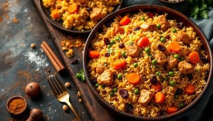 Delicious Chicken and Vegetable Biryani in a Bowl