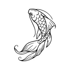 a line art drawing illustration beautiful of a fish