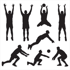 set of vector various volleyball player silhouettes