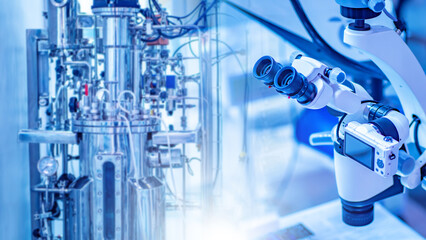 Equipment for biological research. Science biotechnology. Electron microscope. Bioreactor for...