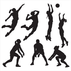 set of vector various volleyball player silhouettes