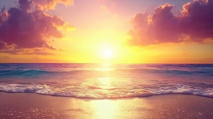 Obraz premium Serene Sunset Beach Ocean Waves Calm Tropical Summer Paradise