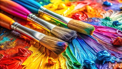 Fototapeta premium Colorful Acrylic Paint Palette Close-up - Artistic Brushstrokes