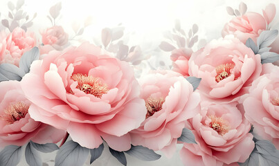Obraz premium Pink peonies bloom, garden backdrop, floral design, home decor