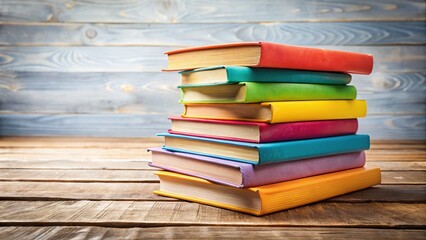 Colorful Book Stack on Wooden Table - Bright, Sharp, High-Resolution Photo