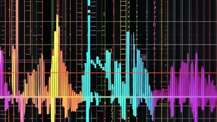 Colorful audio waveform visualization, digital screen, abstract background, data analysis