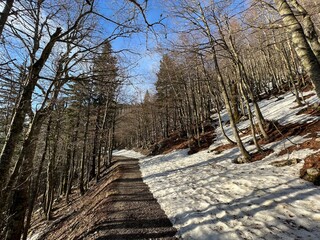 Early spring atmosphere and the last remnants of snow on the mountain road - Northern Velebit...