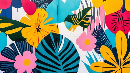 Vibrant Tropical Floral Mural Design