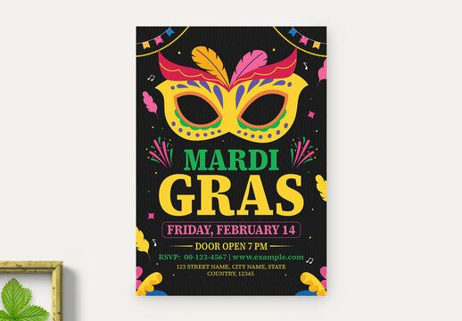Black Psychedelic Mardi Grass Flyer Layout