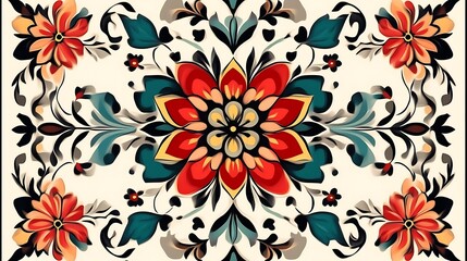 Vibrant Floral Design Symmetrical Pattern Artwork