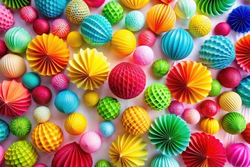 Fototapeta premium Festive Paper Ball Backdrop: Colorful Birthday Party & Carnival Celebration Design