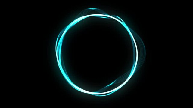 Neon soundwave or spectrum in glowing circle with saber effect and black background