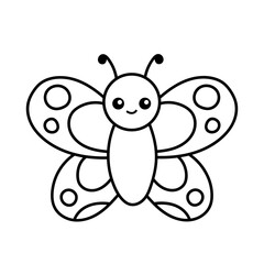 Cute butterfly. Cute character, black and white kawaii illustration, coloring page.
