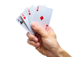 poker hand holding a pair of aces isolated on white background. Transparent png