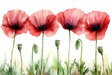 Obraz premium Poppies watercolor painting, spring field