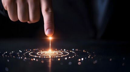 Dynamic Business Success Scene with Professional Pointing at Shining Target Emphasizing Strategy