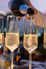 Glasses of Prosecco or sparkling wine on the bar