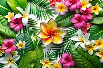 Lush Tropical Orchid & Plumeria Floral Background with Gold Ring
