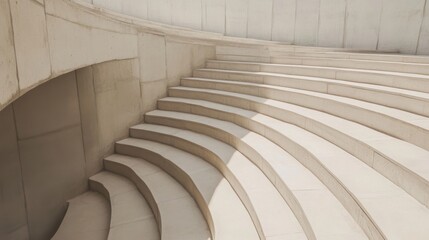 Obraz premium Curved white stone staircase outdoors in sunlight.