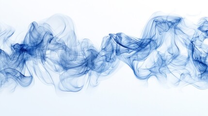 Fototapeta premium Abstract Blue Smoke Waves: An ethereal dance of wispy smoke trails against a pristine white backdrop, creating a visually captivating and serene atmosphere.