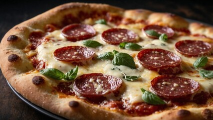 Close-Up of Delicious Salami Pizza with Melted Cheese &ndash; Perfect for Food Lovers
