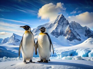 Obraz premium Majestic Penguins in Antarctic Paradise: Stunning Icy Landscape Photography
