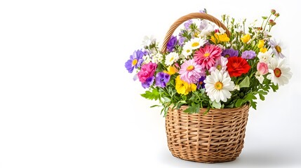 93. White background featuring a colorful flower basket, perfect for gifting on a joyful and auspicious occasion