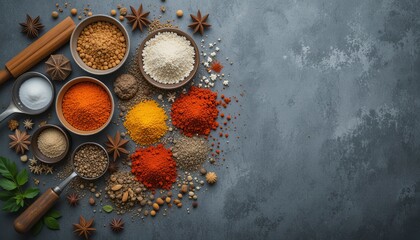 Cooking concept with spices on concrete background