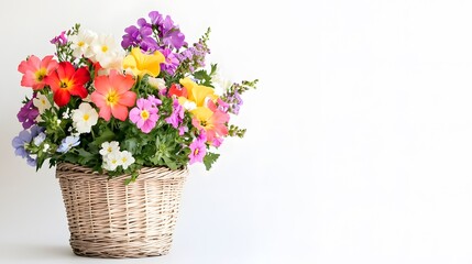 1. White background with a basket of vibrant flowers for an auspicious occasion gift